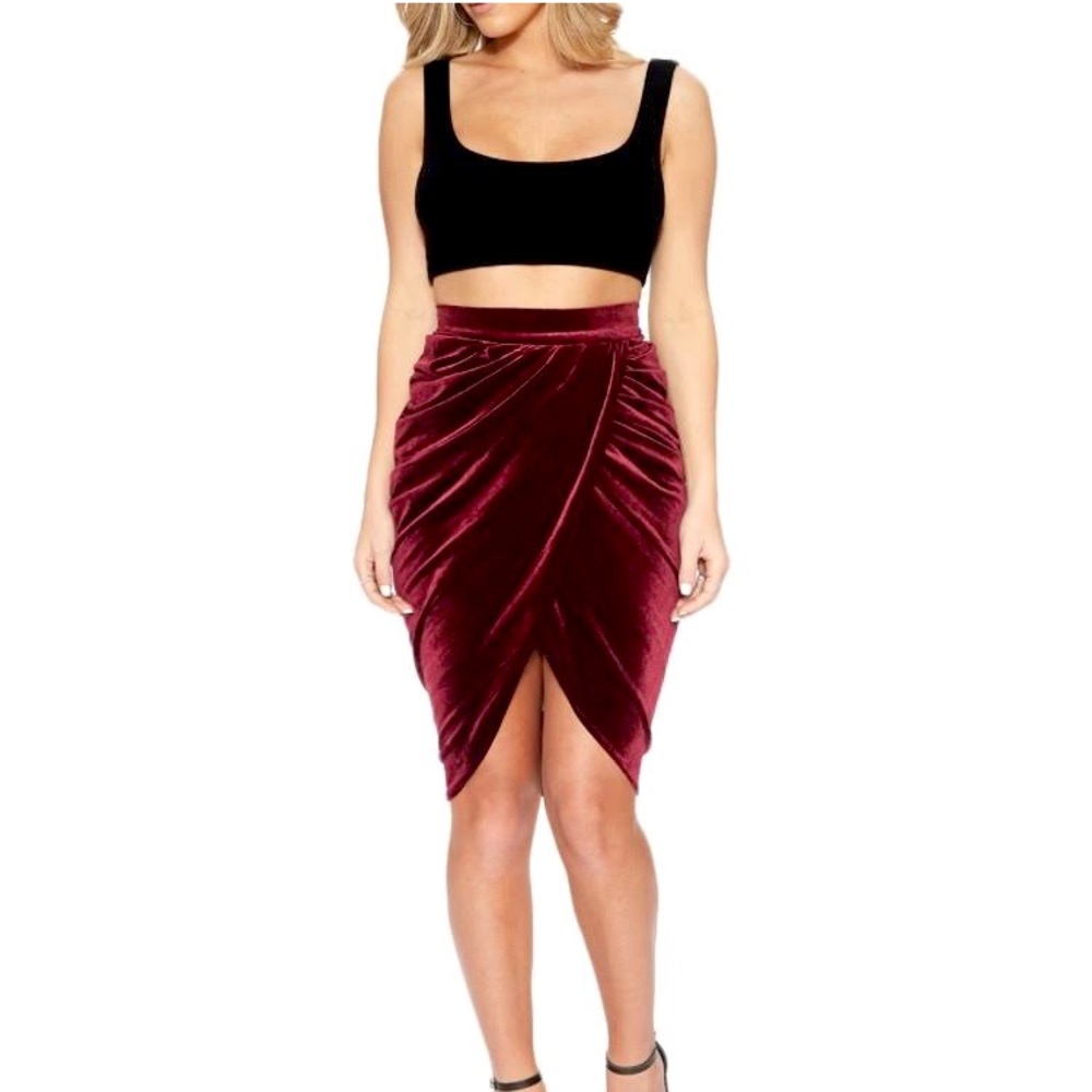 Naked Wardrobe Velvet Pencil Skirt